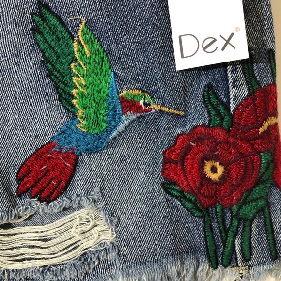 NWT Dex Embroidered Cut Off Ripped shorts blue 28 - Picture 4 of 10